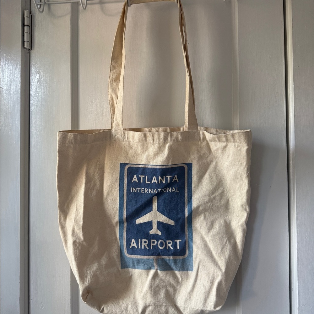 Atlanta International Airport Canvas Tote Bag - Cream with Blue Print